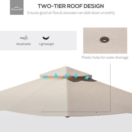 3x3 Metre Replacement Gazebo Canopy Top Double Tier Roof - Beige