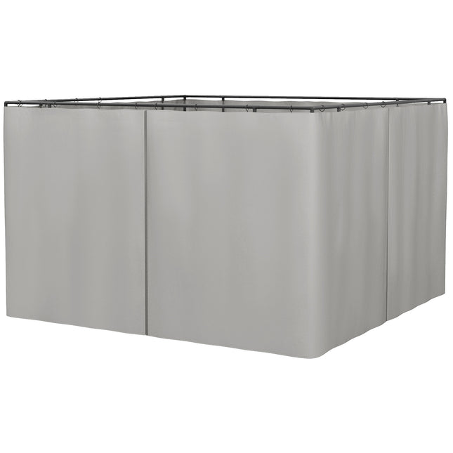 3 x 3m Universal Gazebo Sidewall Set with 4 Panels, Hooks & C-Rings for Pergolas & Cabanas - Light Grey