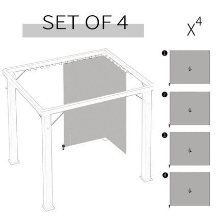 3 x 3m Universal Gazebo Sidewall Set with 4 Panels, Hooks & C-Rings for Pergolas & Cabanas - Light Grey