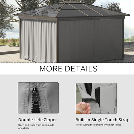 3 x 3m Universal Gazebo Sidewall Set with 4 Panels, Hooks & C-Rings for Pergolas & Cabanas - Light Grey