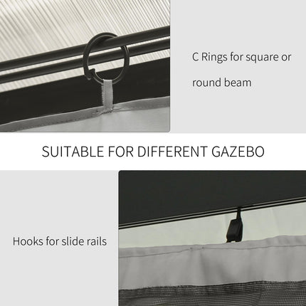 3 x 3m Universal Gazebo Sidewall Set with 4 Panels, Hooks & C-Rings for Pergolas & Cabanas - Light Grey