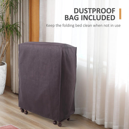 Folding Guest Bed with 8cm Mattress, Adjustable Backrest, Metal Frame on Wheels - Brown
