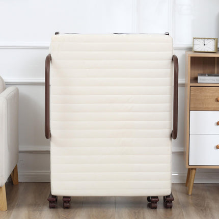 Folding Guest Bed with 8cm Mattress, Adjustable Backrest, Metal Frame on Wheels - Brown
