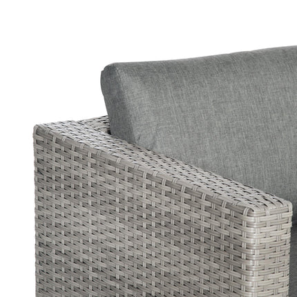 PE Rattan 3-Piece Outdoor Corner Sofa Set with Chaise Lounge & Tempered Glass Table - Grey