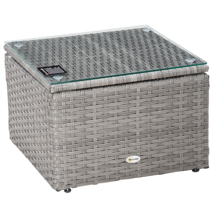 PE Rattan 3-Piece Outdoor Corner Sofa Set with Chaise Lounge & Tempered Glass Table - Grey