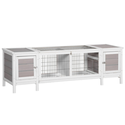 Wooden Rabbit Hutch with Slide-out Tray and Separable Run 161x50.5x53.3cm - Grey
