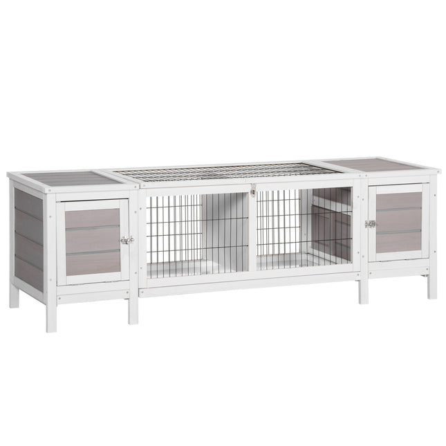 Wooden Rabbit Hutch with Slide-out Tray and Separable Run 161x50.5x53.3cm - Grey