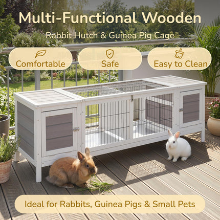 Wooden Rabbit Hutch with Slide-out Tray and Separable Run 161x50.5x53.3cm - Grey