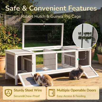 Wooden Rabbit Hutch with Slide-out Tray and Separable Run 161x50.5x53.3cm - Grey