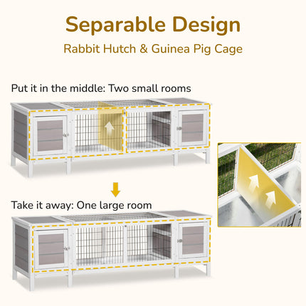 Wooden Rabbit Hutch with Slide-out Tray and Separable Run 161x50.5x53.3cm - Grey