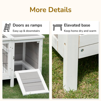 Wooden Rabbit Hutch with Slide-out Tray and Separable Run 161x50.5x53.3cm - Grey