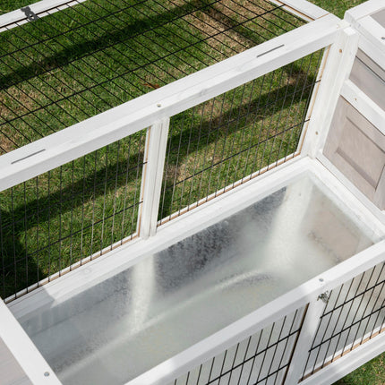 Wooden Rabbit Hutch with Slide-out Tray and Separable Run 161x50.5x53.3cm - Grey