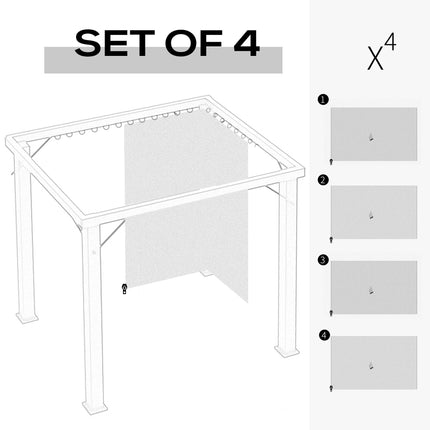 Set of 4 Universal 3x4m Gazebo Replacement Sidewalls with C Rings and Hooks - Light Grey