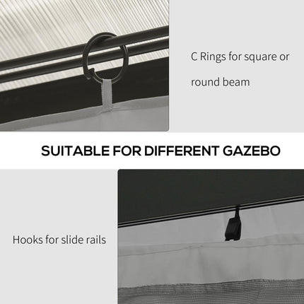 Set of 4 Universal 3x4m Gazebo Replacement Sidewalls with C Rings and Hooks - Light Grey