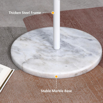 Adjustable Height Free Standing Coat Rack with 8 Round Hooks and Marble Base - White