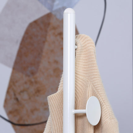 Adjustable Height Free Standing Coat Rack with 8 Round Hooks and Marble Base - White
