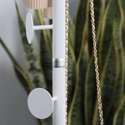 Adjustable Height Free Standing Coat Rack with 8 Round Hooks and Marble Base - White