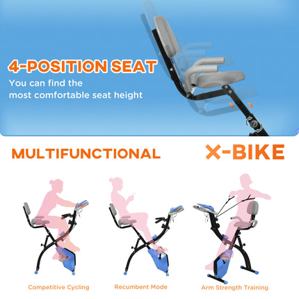 2-in-1 Folding Exercise Bike with 8-Level Magnetic Resistance Arm Resistance Ba 1