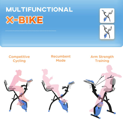 2-in-1 Folding Exercise Bike with 8-Level Magnetic Resistance Arm Resistance Ba 1