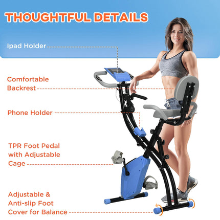 2-in-1 Folding Exercise Bike with 8-Level Magnetic Resistance Arm Resistance Ba 1