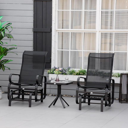3 Piece Outdoor Gliding Rocking Chair Set with Tea Table - Black
