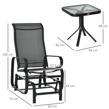 3 Piece Outdoor Gliding Rocking Chair Set with Tea Table - Black
