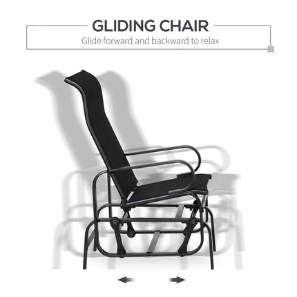 3 Piece Outdoor Gliding Rocking Chair Set with Tea Table - Black