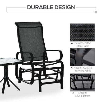 3 Piece Outdoor Gliding Rocking Chair Set with Tea Table - Black