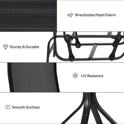 3 Piece Outdoor Gliding Rocking Chair Set with Tea Table - Black
