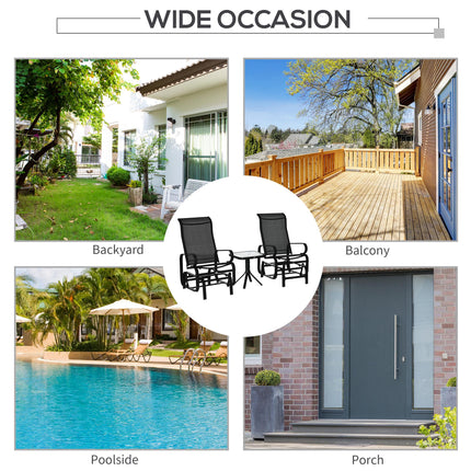 3 Piece Outdoor Gliding Rocking Chair Set with Tea Table - Black