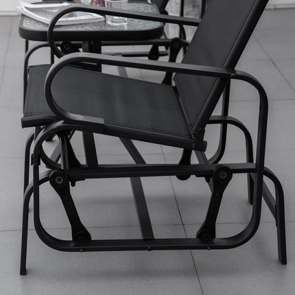 3 Piece Outdoor Gliding Rocking Chair Set with Tea Table - Black