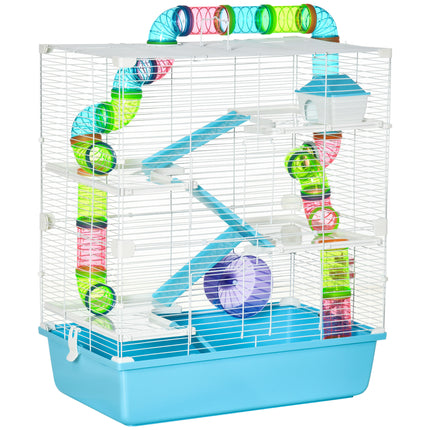 Hamster Cage with Exercise Wheel, Water Bottle, Tubes & Ramps - Light Blue