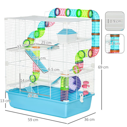 Hamster Cage with Exercise Wheel, Water Bottle, Tubes & Ramps - Light Blue
