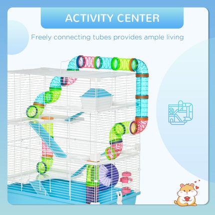 Hamster Cage with Exercise Wheel, Water Bottle, Tubes & Ramps - Light Blue