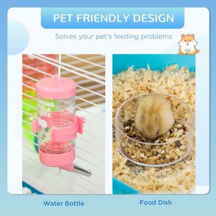 Hamster Cage with Exercise Wheel, Water Bottle, Tubes & Ramps - Light Blue