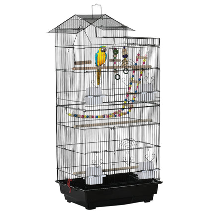Bird Cage for Budgies Finches Canaries with Accessories and Toys 46x36x100 cm - Black