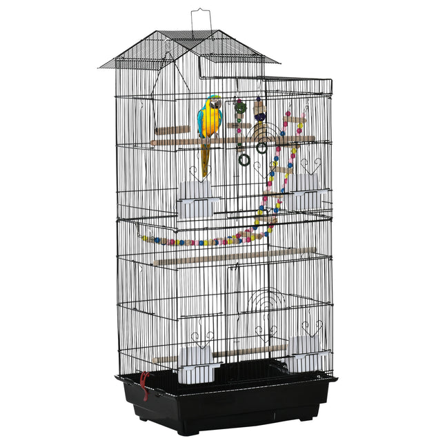 Bird Cage for Budgies Finches Canaries with Accessories and Toys 46x36x100 cm - Black
