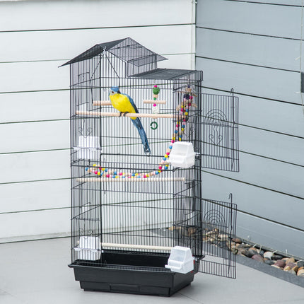 Bird Cage for Budgies Finches Canaries with Accessories and Toys 46x36x100 cm - Black