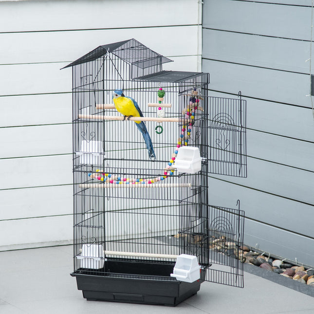 Bird Cage for Budgies Finches Canaries with Accessories and Toys 46x36x100 cm - Black