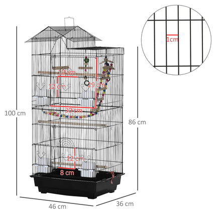 Bird Cage for Budgies Finches Canaries with Accessories and Toys 46x36x100 cm - Black