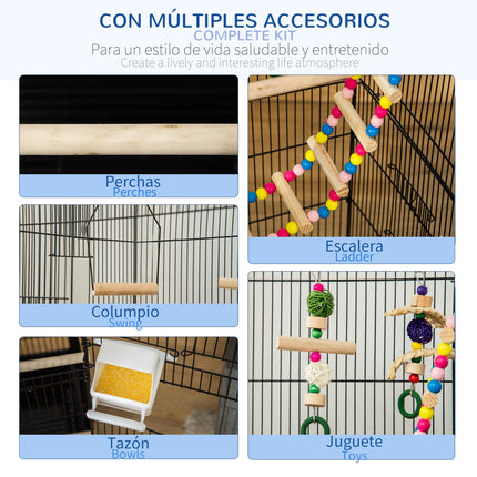 Bird Cage for Budgies Finches Canaries with Accessories and Toys 46x36x100 cm - Black