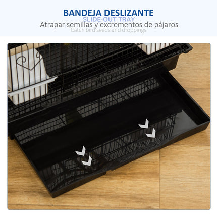 Bird Cage for Budgies Finches Canaries with Accessories and Toys 46x36x100 cm - Black