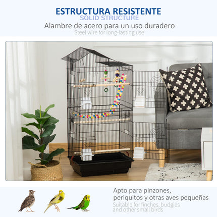 Bird Cage for Budgies Finches Canaries with Accessories and Toys 46x36x100 cm - Black