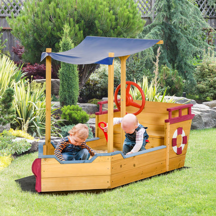 Kids Wooden Sandbox Play Station with Canopy Shade and Storage - Orange
