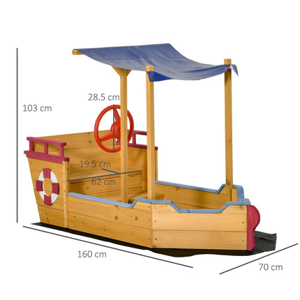 Kids Wooden Sandbox Play Station with Canopy Shade and Storage - Orange