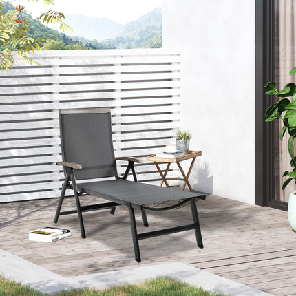 Outdoor Folding Sun Lounger with 5-Position Aluminium Frame - Grey Mesh