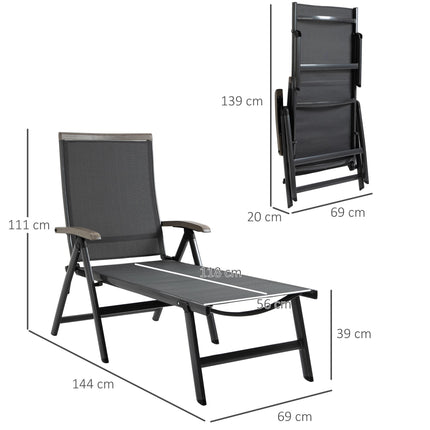 Outdoor Folding Sun Lounger with 5-Position Aluminium Frame - Grey Mesh