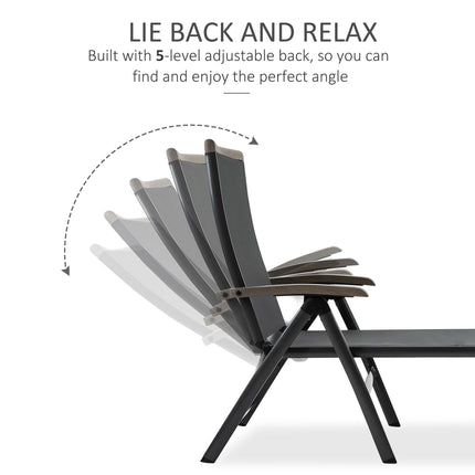 Outdoor Folding Sun Lounger with 5-Position Aluminium Frame - Grey Mesh