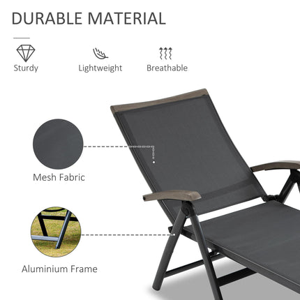 Outdoor Folding Sun Lounger with 5-Position Aluminium Frame - Grey Mesh