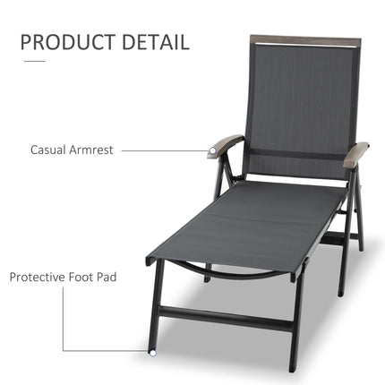 Outdoor Folding Sun Lounger with 5-Position Aluminium Frame - Grey Mesh